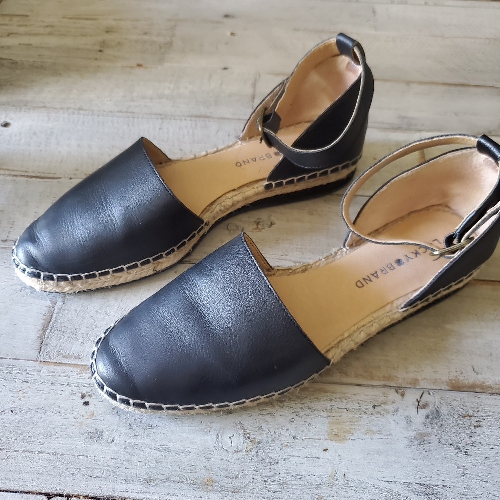 Lucky Brand Black Espadrille Ankle-Strap Flats